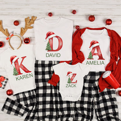 Custom Christmas Name Shirt, Family Christmas Shirt, Funny Family Xmas Pjs, Christmas Custom Letter Shirt, Personalized Christmas Family Tee