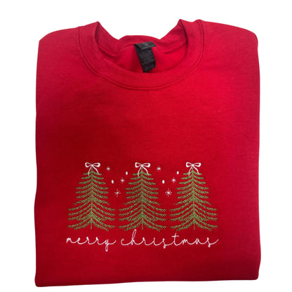 Merry Christmas Embroidered Sweatshirt, Christmas Trees Jumper, Cute Christmas Hoodie, Holiday Crewneck Gift, Family Christmas Jumper