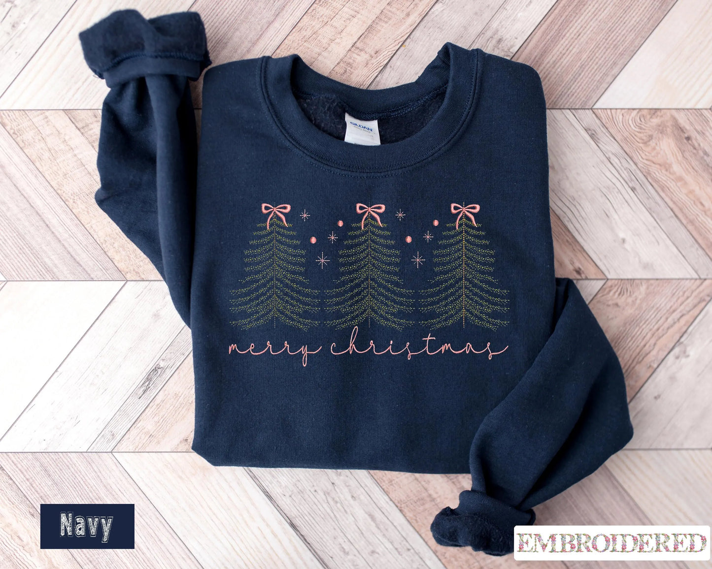 Merry Christmas Embroidered Sweatshirt, Christmas Trees Jumper, Cute Christmas Hoodie, Holiday Crewneck Gift, Family Christmas Jumper
