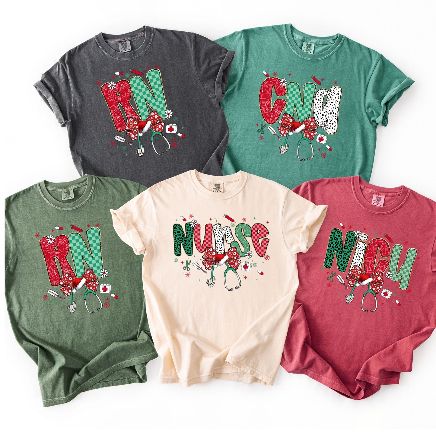 Comfort Colors® Nurse Christmas Shirt, Retro Checkered RN CNA NICU Tee, Cute Santa Hat Nursing Holiday Top, Gift for Nurse, Groovy Xmas