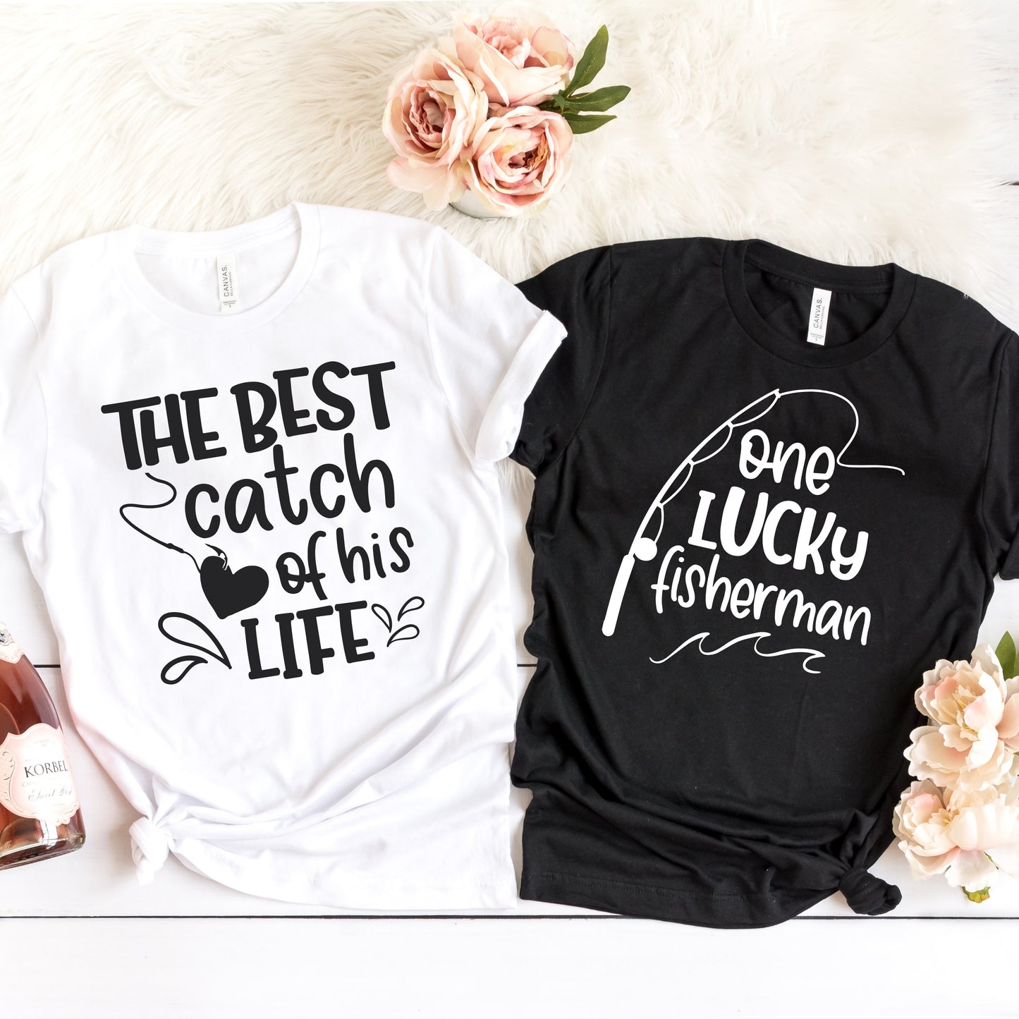 Couple Shirt, One Lucky Fisherman Shirt, Best Catch of His Life Shirt, Honeymoon Shirt, Wedding Shirt, Couples Tee, Couples Matching T-shirt