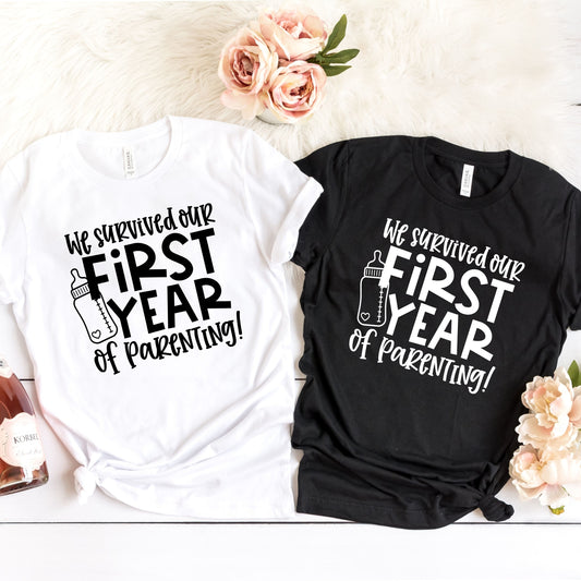 We Survived Our First Year Of Parenting Shirt, Parenting Shirts, 1st Birthday Shirt, Baby First Birthday, Mama Shirt, Dad Shirt,Couple Shirt