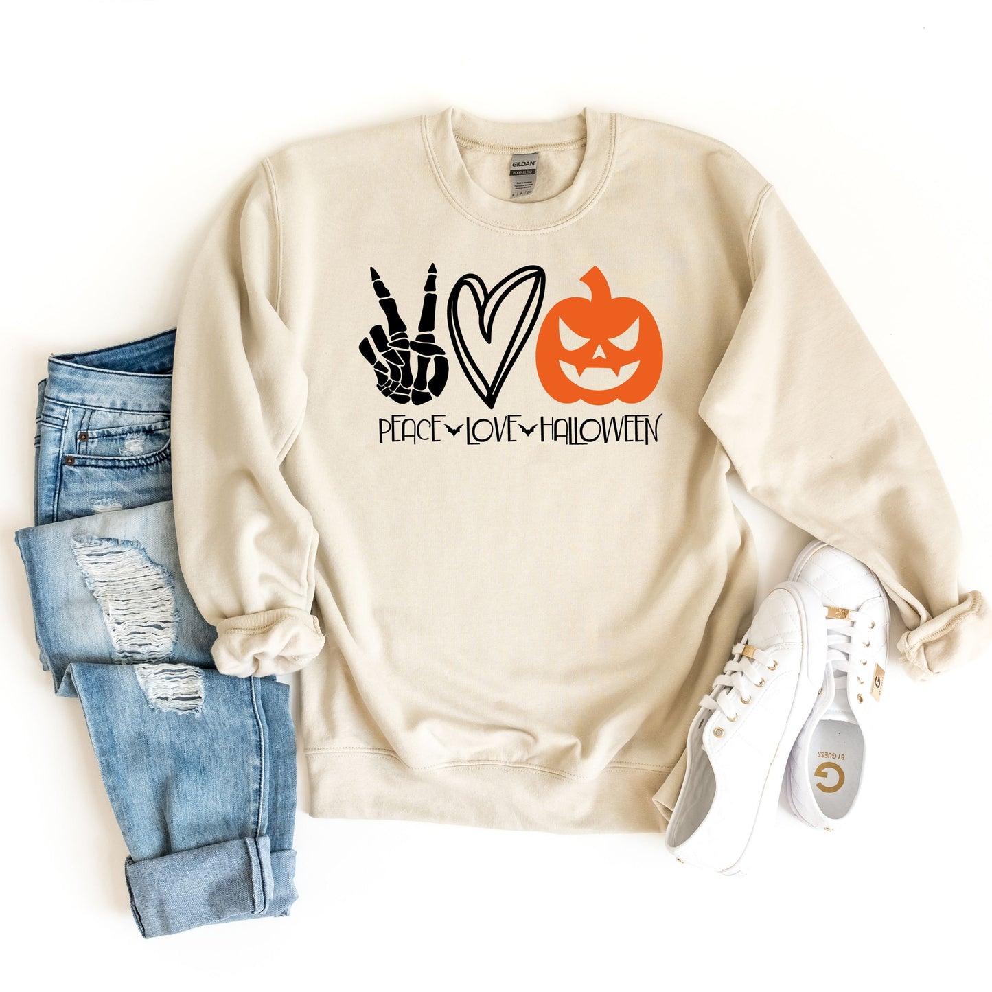 Peace Love Halloween Sweatshirt Jack O Lantern Sweatshirt Pumpkin Sweatshirt Halloween Crewneck Spooky Season Fall Shirts Pumpkin Shirt