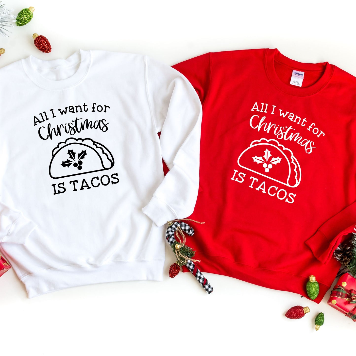 All I Want For Christmas Is Tacos Sweatshirt,Funny Ugly Sweater Party Sweat, Holiday Shirt,Funny Xmas Christmas Sweatshirt,Xmas Taco Sweater