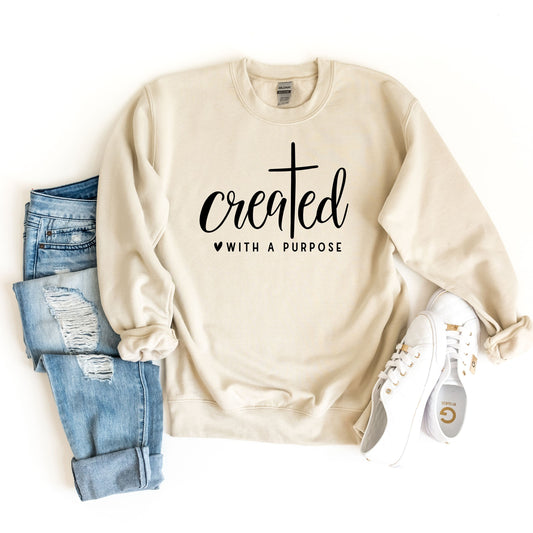 Created With A Purpose Sweatshirt, Christian Sweatshirt, Faith Sweatshirt, Jesus Sweatshirt, Family Friends Thanksgiving Sweatshirt,Thankful