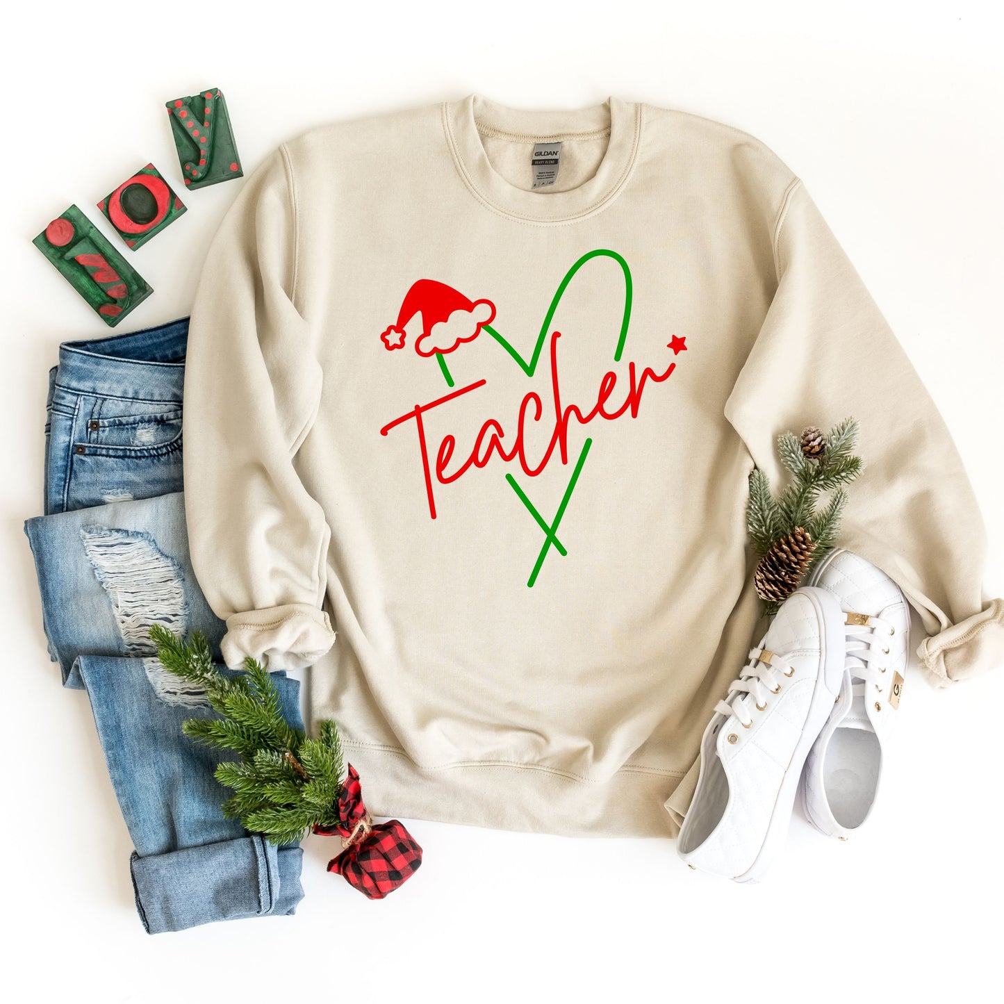 Christmas Teacher Sweatshirt, Christmas Gift For Teacher, Christmas Teacher Heart Sweatshirt, Teacher Love Sweater, Holiday Sweatshirt
