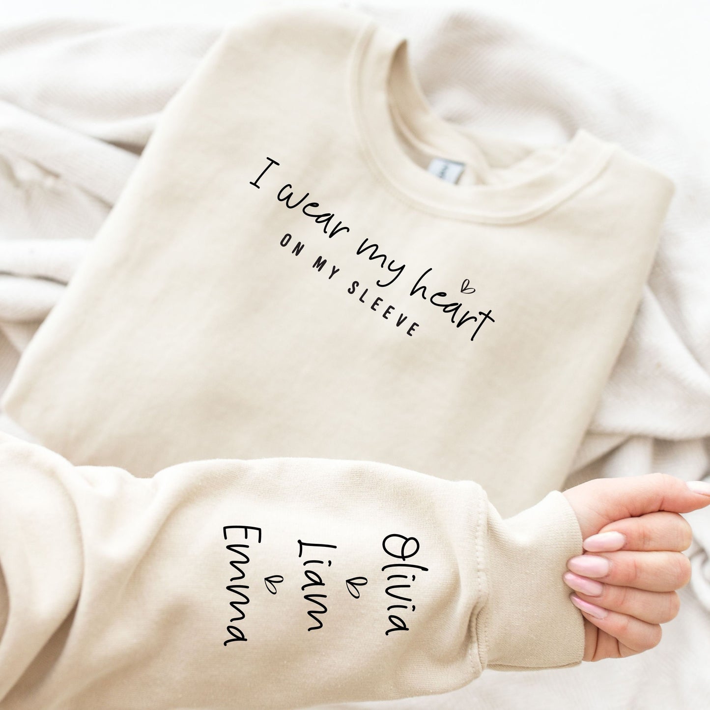 Mother Day Gift, Custom Mom Shirt With Kids Names, Custom Mama Sweatshirt, Personalized Mother's Day Gifts, I Wear My Heart On My Sleeve