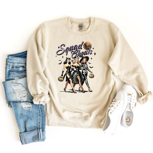 Squad Ghouls Sweatshirt, Retro Halloween Sweater, Spooky Girls Sweat, Halloween Witches Sweatshirt, Lets Go Ghouls, Halloween Women Sweater