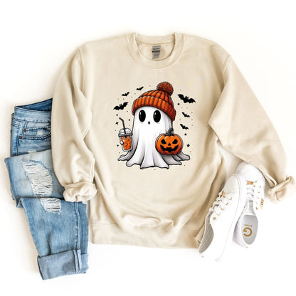 Cute Halloween Ghost Sweatshirt, Little Ghost Coffee Hoodie, Halloween Sweatshirt, Ghost Sweatshirt,Spooky Season Sweatshirt,Halloween Party