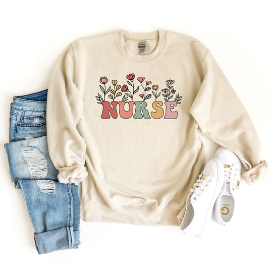Floral Nurse Sweatshirt, Nurse Sweatshirt, Nursing School Senior Gift, Wildflower Nurse Sweater, Registered Nurse Sweat, Nursing School Tee