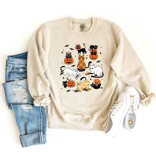 Ghost Cat Sweatshirt, Halloween Cat Sweater, Black Cat Sweatshirt, Fall Pumpkin Sweat, Spooky Season Sweatshirt, Cat Lover Halloween Sweater