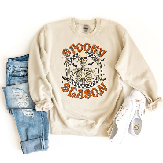 Funny Skeleton Spooky Season Sweatshirt, Retro Halloween Sweatshirt, Cute Skeleton Sweater,Halloween Party Sweat, Halloween Vibes Tee