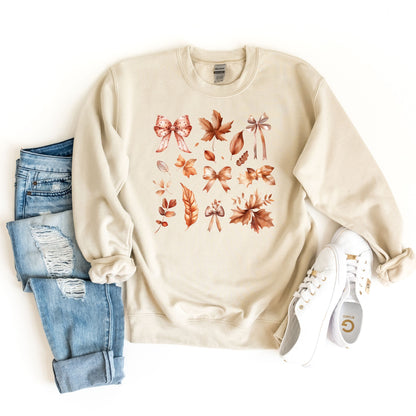 Coquette Fall Bow Sweatshirt, Retro Fall Sweatshirt, Fall Vibes Sweater, Fall Leaves Sweatshirt, Autumn Sweater, Thanksgiving  Gift Sweater
