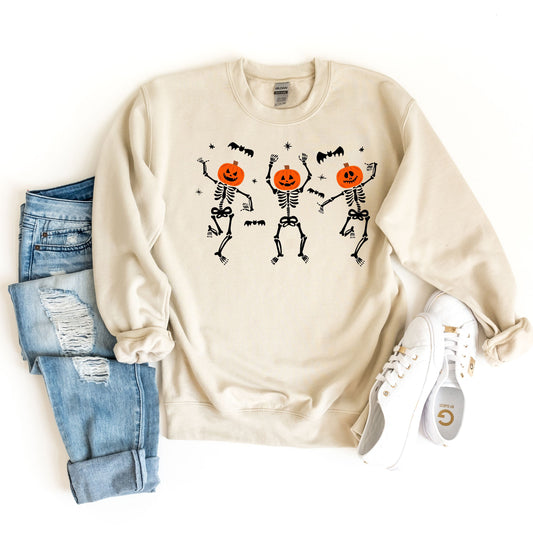 Dancing Skeletons Pumpkin Sweatshirt, Cute Halloween Sweatshirt, Fall Sweatshirt, Spooky Season Crewneck, Pumpkin Head Sweatshirt, Halloween