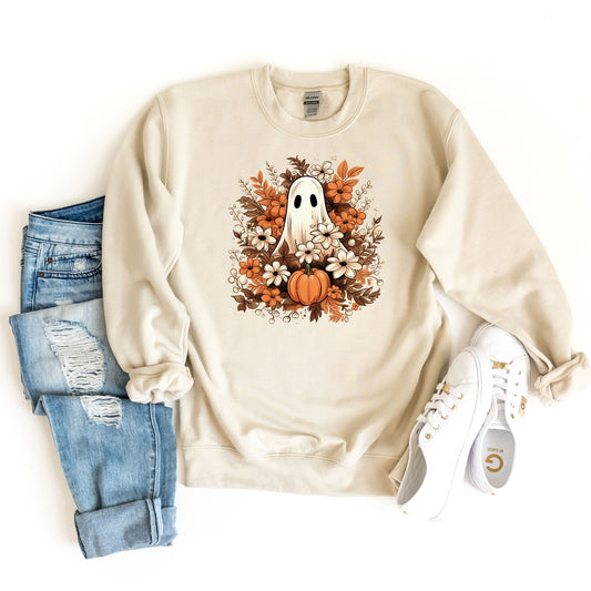 Floral Ghost Sweatshirt, Cute Retro Ghost Sweater, Fall Flower Sweatshirt, Halloween Women Fall Sweater, Pumpkin Sweatshirt, Halloween Shirt
