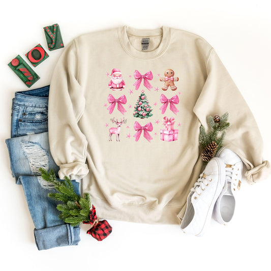 Pink Bow Coquette Christmas Sweatshirt, Santa Sweater, Christmas Tree Hoodie, Retro Christmas Sweatshirt, Christmas Gift Sweater,Xmas Hoodie