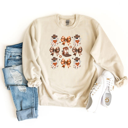 Coquette Halloween Sweatshirt, Western Halloween Hoodie, Cowboy Ghost Hoodie, Spooky Season Social Club, Retro Halloween, Girly Coquette Bow