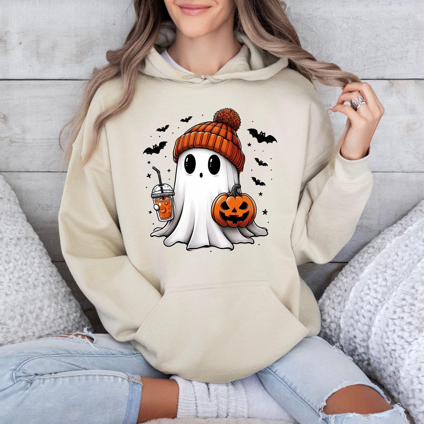 Cute Halloween Ghost Sweatshirt, Little Ghost Coffee Hoodie, Halloween Sweatshirt, Ghost Sweatshirt,Spooky Season Sweatshirt,Halloween Party