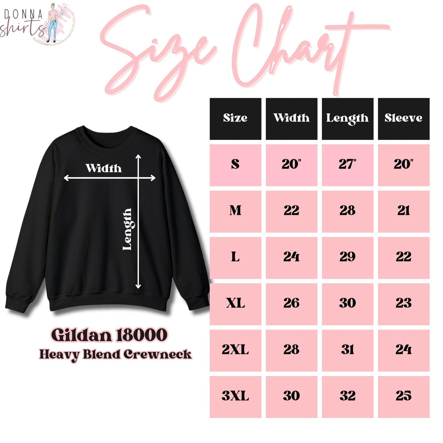 the size chart for a sweatshirt