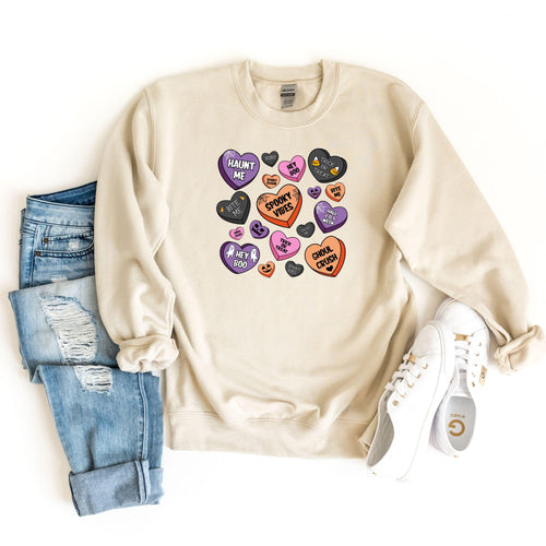 Candy Hearts Halloween Sweatshirt, Retro Halloween Sweatshirt, Halloween Sweatshirt, Spooky Vibes Sweater, Conversation Hearts Sweat