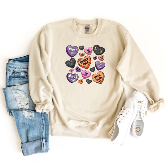 Candy Hearts Halloween Sweatshirt, Retro Halloween Sweatshirt, Halloween Sweatshirt, Spooky Vibes Sweater, Conversation Hearts Sweat