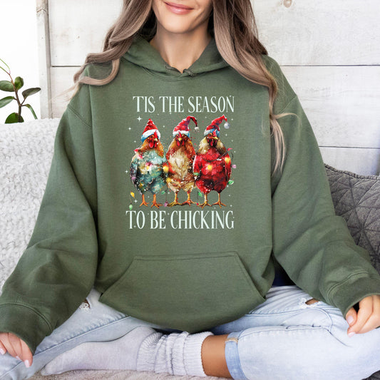 Сute Christmas Chickens Hoodie, Christmas Farm Sweatshirt, Funny Christmas Chicken Sweatshirt, Tis The Season To Be Chicking Hoodie, Holiday