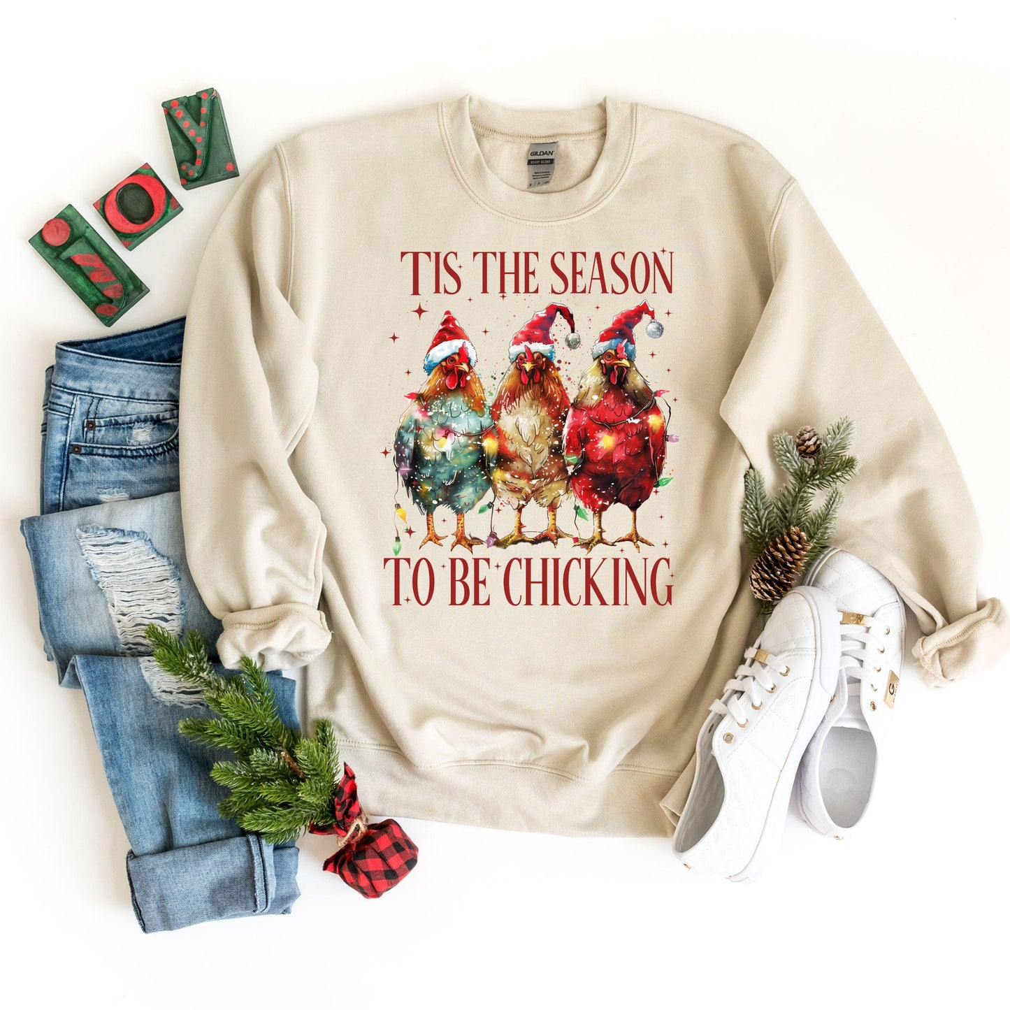 Сute Christmas Chickens Hoodie, Christmas Farm Sweatshirt, Funny Christmas Chicken Sweatshirt, Tis The Season To Be Chicking Hoodie, Holiday