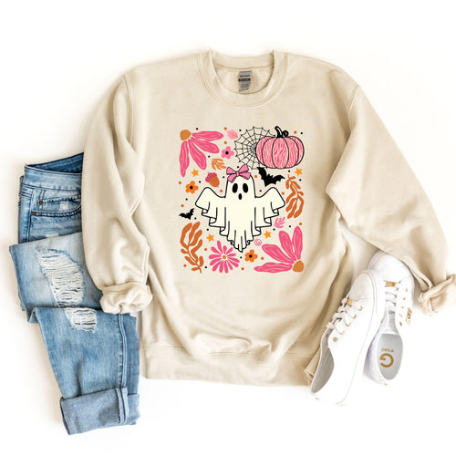 Coquette Halloween Sweat Shirt, Halloween Pink Ghost Sweatshirt, Leopard Pink Pumpkin Sweatshirt, Boho Floral Fall,Halloween Boho Floral Tee