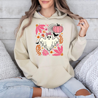 Coquette Halloween Sweat Shirt, Halloween Pink Ghost Sweatshirt, Leopard Pink Pumpkin Sweatshirt, Boho Floral Fall,Halloween Boho Floral Tee