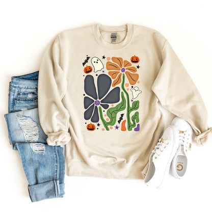 Retro Floral Ghost Sweatshirt, Boho Flower Halloween Sweat, Cute Fall Sweater, Spooky Season Hoodie, Womens Ghost Sweatshirt, Spooky Season
