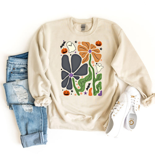 Retro Floral Ghost Sweatshirt, Boho Flower Halloween Sweat, Cute Fall Sweater, Spooky Season Hoodie, Womens Ghost Sweatshirt, Spooky Season