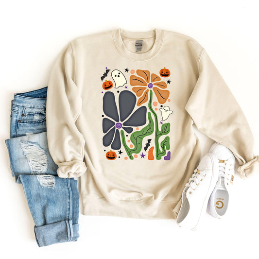 Retro Floral Ghost Sweatshirt, Boho Flower Halloween Sweat, Cute Fall Sweater, Spooky Season Hoodie, Womens Ghost Sweatshirt, Spooky Season