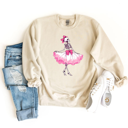 Dancing Skeleton Coquette Sweatshirt, Cute Halloween Dancing Skeleton Hoodie, Dancing Skeleton Sweater, Skeleton Ballerina,Spooky Season Tee