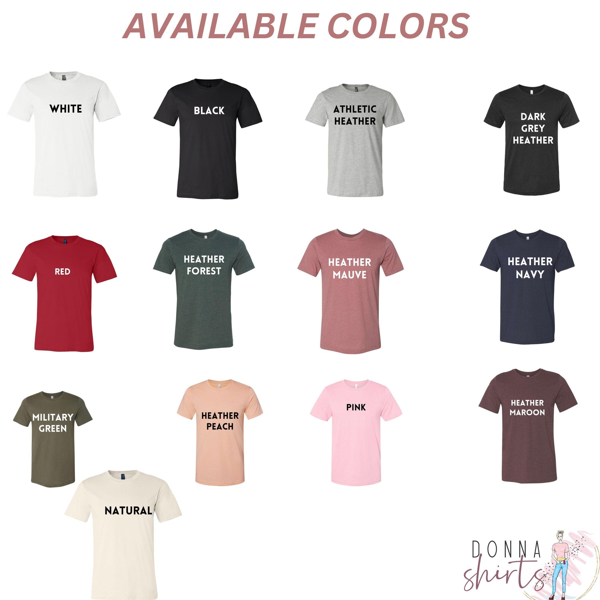 a group of t - shirts with the words available in different colors