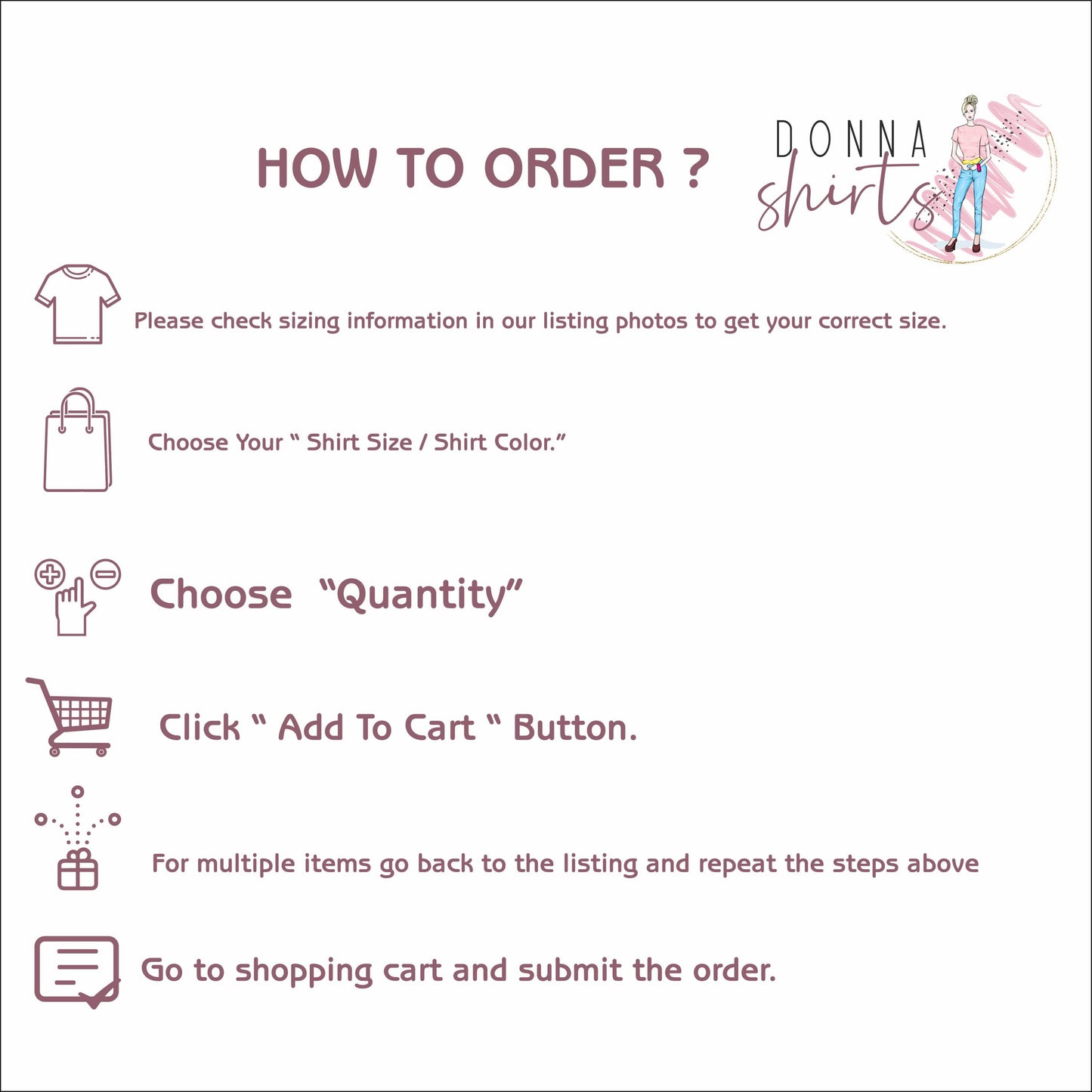 the instructions for how to order a shirt