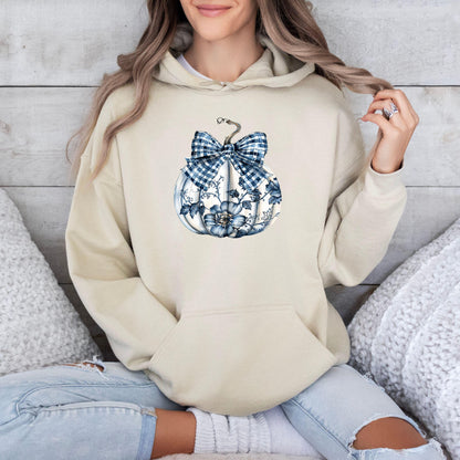 Trendy Blue Pumpkin Coquette Sweatshirt, Fall Coquette Pumpkin Women's Sweatshirt, Blue Bow, Autumn Sweathshirt, Halloween Gift, Fall Outfit