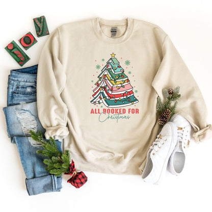 All Booked for Christmas Sweatshirt & Hoodie, Christmas Book Tree Sweatshirt and Hoodie, Book Tree Sweater, Christmas Book Tree, Tree Hoodie