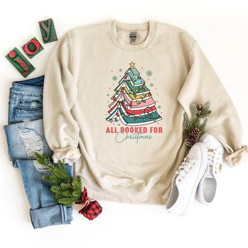 All Booked for Christmas Sweatshirt & Hoodie, Christmas Book Tree Sweatshirt and Hoodie, Book Tree Sweater, Christmas Book Tree, Tree Hoodie