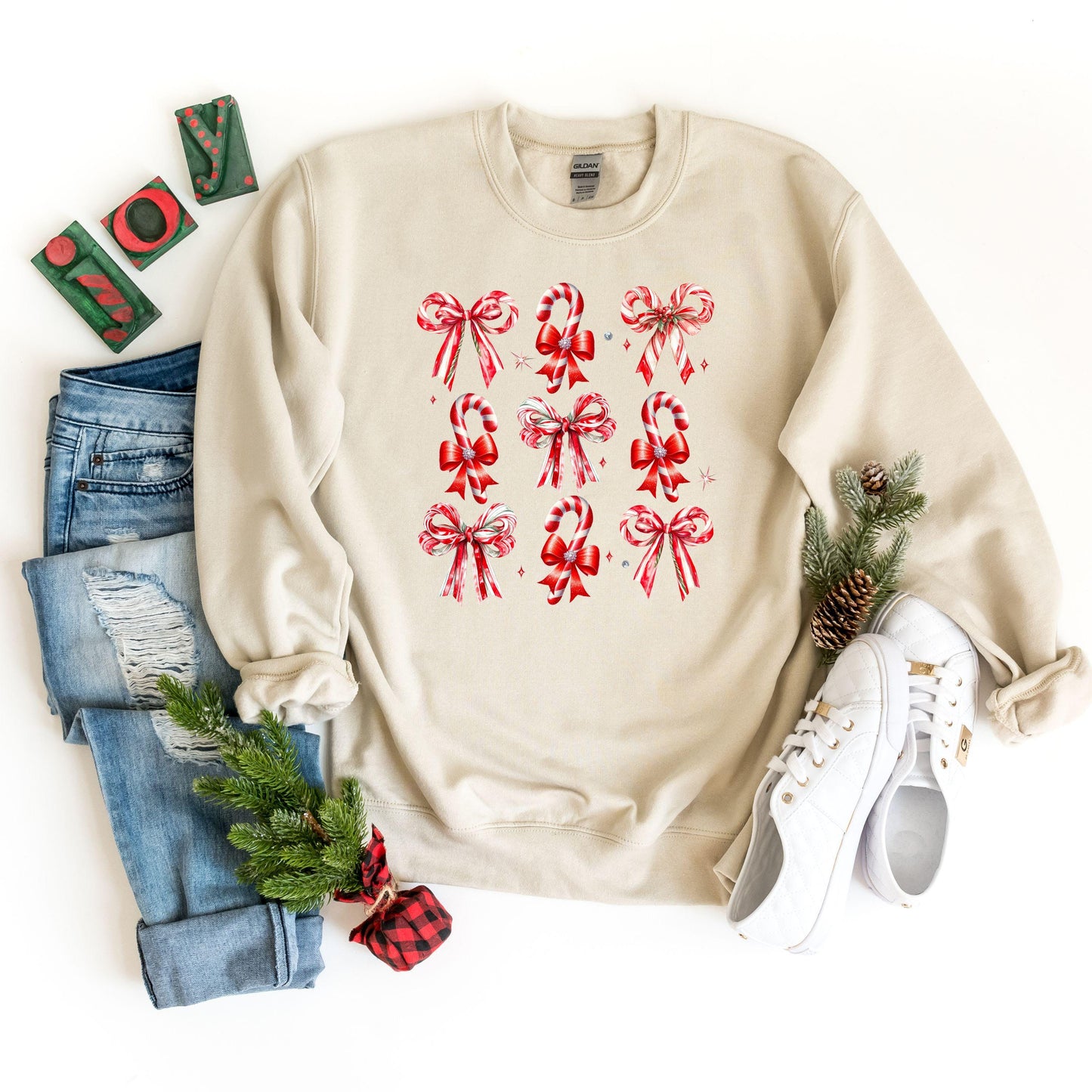 Coquette Christmas Candy Sweatshirt, Coquette Christmas, Cute Holiday Sweater, Feminine Christmas Fashion, Bow Detail Hoodie, Gift for Her