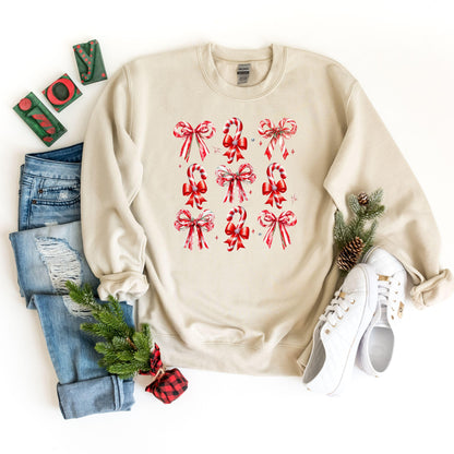 Coquette Christmas Candy Sweatshirt, Coquette Christmas, Cute Holiday Sweater, Feminine Christmas Fashion, Bow Detail Hoodie, Gift for Her