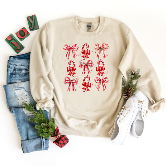 Coquette Christmas Candy Sweatshirt, Coquette Christmas, Cute Holiday Sweater, Feminine Christmas Fashion, Bow Detail Hoodie, Gift for Her