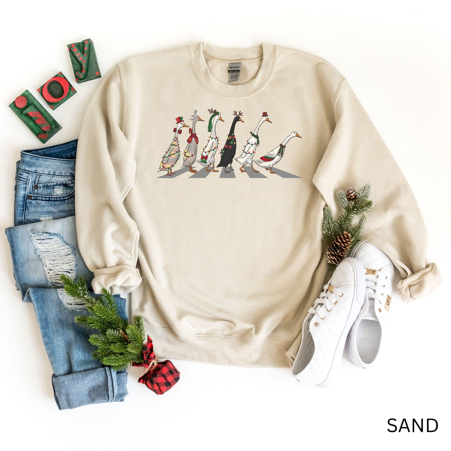 Festive Holiday Ducks Sweatshirt, Cozy Christmas Apparel, Christmas Geese Sweater, Christmas Duck Crossing Shirt, Funny Christmas Sweatshirt