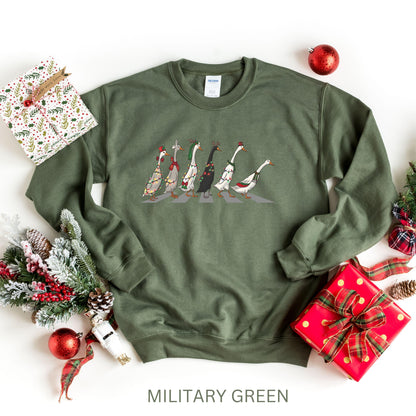 Festive Holiday Ducks Sweatshirt, Cozy Christmas Apparel, Christmas Geese Sweater, Christmas Duck Crossing Shirt, Funny Christmas Sweatshirt