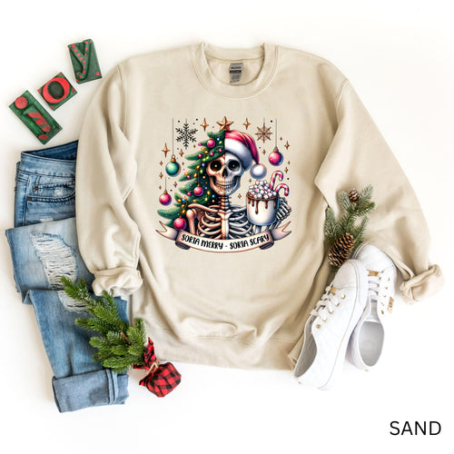 Christmas Skeleton Sweatshirt,Black Spooky Skeleton Christmas Sweatshirt - Sorta Merry Sorta Scary, Unique Christmas Sweater, Xmas Sweater