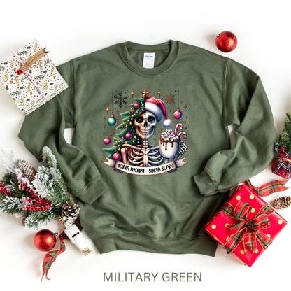 Christmas Skeleton Sweatshirt,Black Spooky Skeleton Christmas Sweatshirt - Sorta Merry Sorta Scary, Unique Christmas Sweater, Xmas Sweater