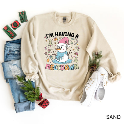 I'm Having a Meltdown Christmas Sweatshirt, Cute Melting Snowman Christmas Hoodie, Holiday Humor Snowman Shirt, Holiday Meltdown Snowman Tee