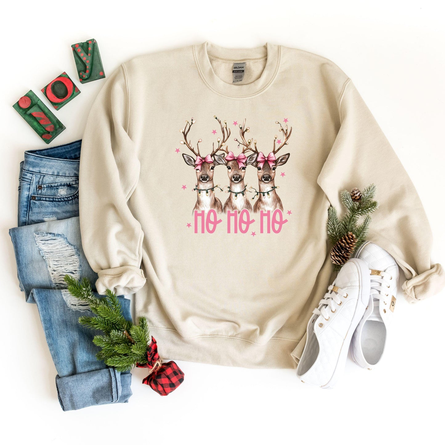 Ho Ho Ho Deer Christmas Sweatshirt, Retro Christmas Deer Hoodie, Deer Shirt, Reindeer Sweater, Deer Christmas Sweatshirt, Xmas Hoodie