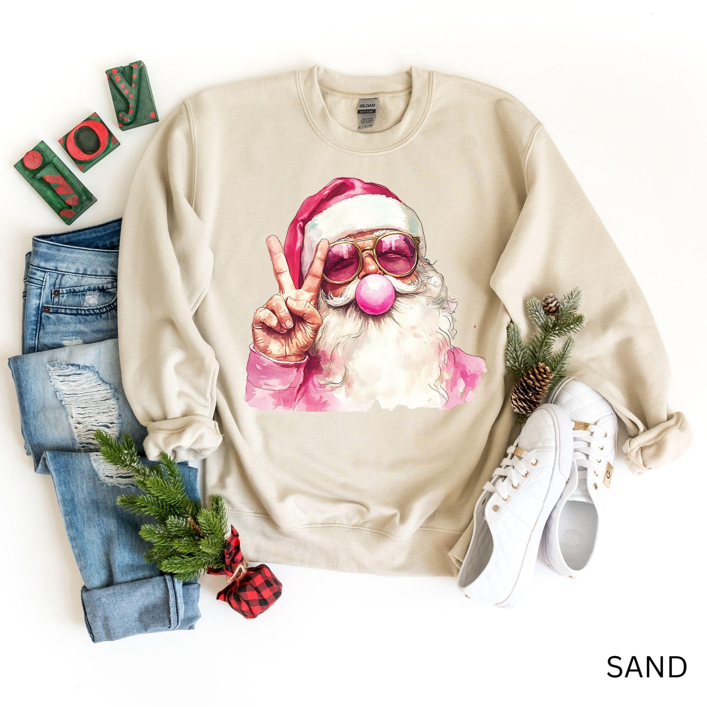 Retro Santa Blowing Bubble Christmas Sweatshirt,Retro Santa Hoodie with Peace Sign, Christmas Graphic Sweater, Cozy Xmas Sweater