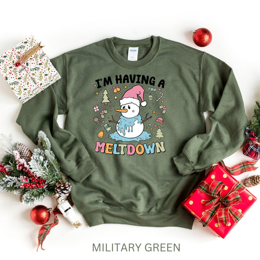 I'm Having a Meltdown Christmas Sweatshirt, Cute Melting Snowman Christmas Hoodie, Holiday Humor Snowman Shirt, Holiday Meltdown Snowman Tee