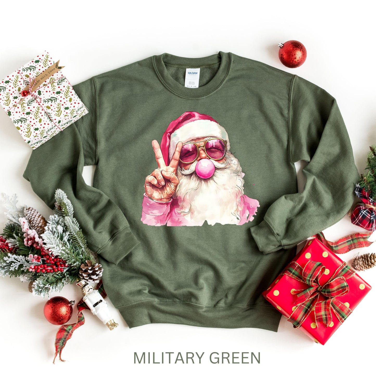 Retro Santa Blowing Bubble Christmas Sweatshirt,Retro Santa Hoodie with Peace Sign, Christmas Graphic Sweater, Cozy Xmas Sweater